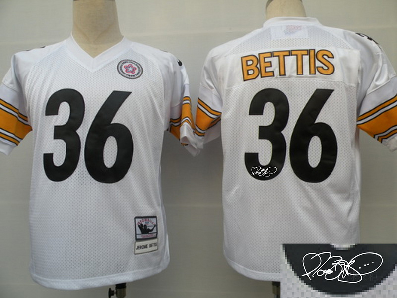 Steelers 36 Bettis White Throwback Signature Edition Jerseys