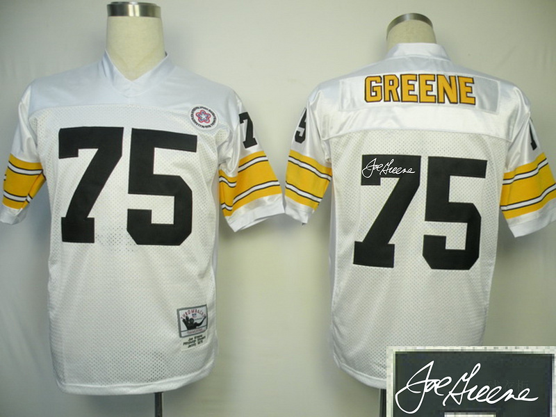Steelers 75 Greene White Throwback Signature Edition Jerseys