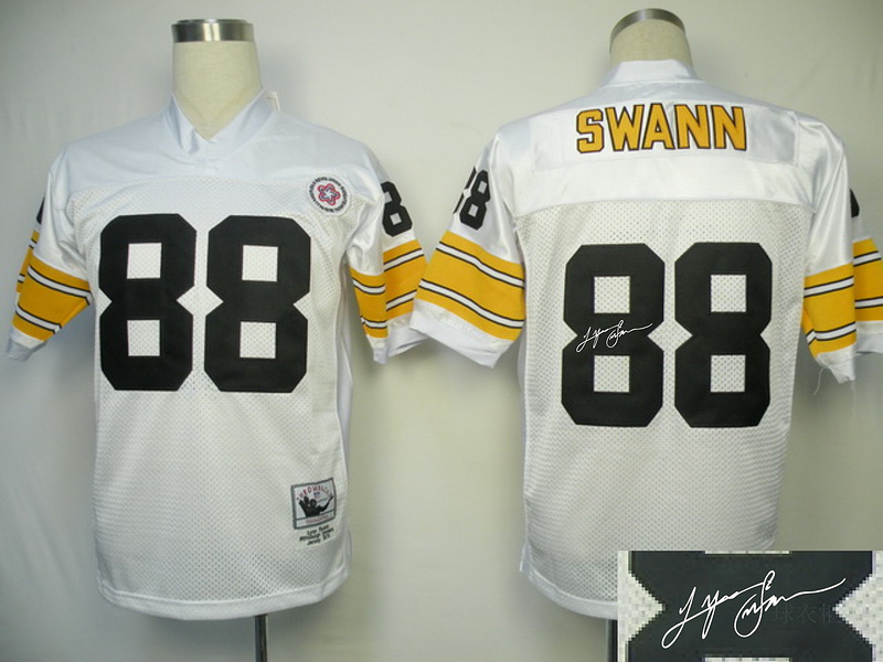 Steelers 88 Swann White Throwback Signature Edition Jerseys
