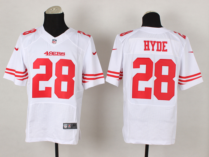 Nike 49ers 28 Hyde White Elite Jersey