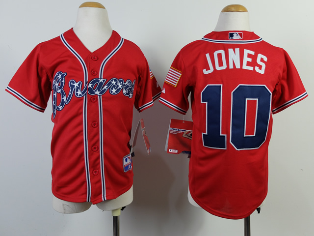 Braves 10 Jones Red Youth Jersey - Click Image to Close