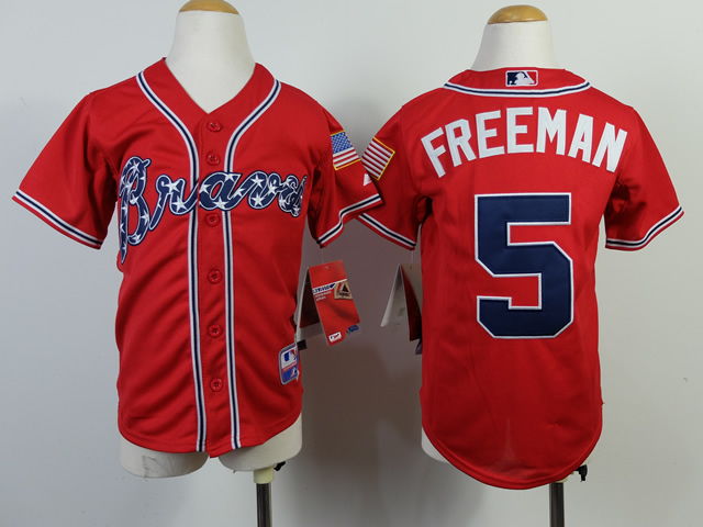 Braves 5 Freeman Red Youth Jersey - Click Image to Close