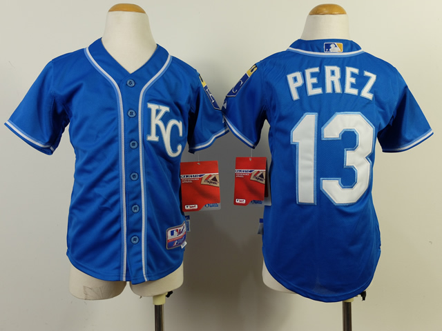 Royals 13 Perez Blue Youth Jersey