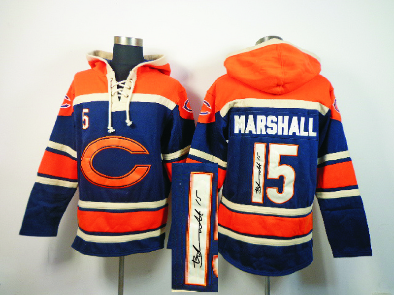 Nike Bears 15 Brandan Marshall Blue All Stitched Signed Hooded Sweatshirt - Click Image to Close