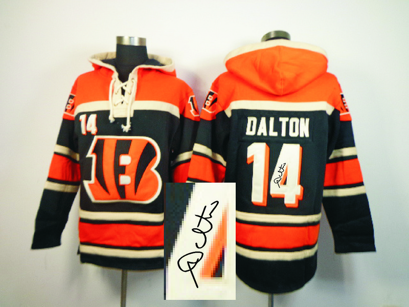 Nike Bengals 14 Andy Dalton Black All Stitched Signed Hooded Sweatshirt