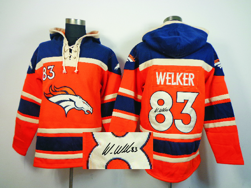 Nike Broncos 83 Wes Welker Orange All Stitched Signed Hooded Sweatshirt