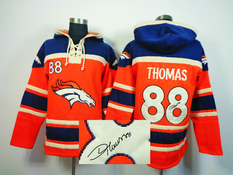 Nike Broncos 88 Demaryius Thomas Orange All Stitched Signed Hooded Sweatshirt