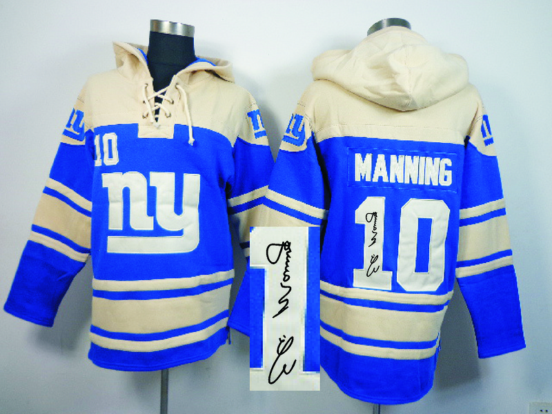 Nike Giants 10 Peyton Manning Blue All Stitched Signed Hooded Sweatshirt