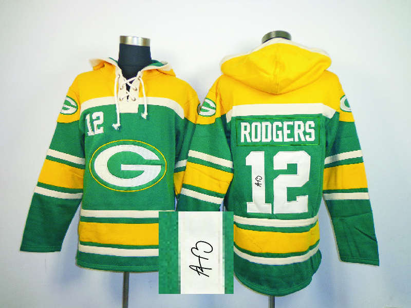 Nike Packers 12 Aaron Rodgers Green All Stitched Signed Hooded Sweatshirt