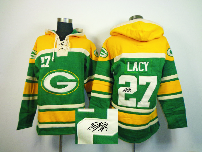 Nike Packers 27 Eddie Lacy Green All Stitched Signed Hooded Sweatshirt