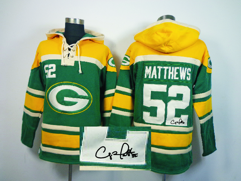 Nike Packers 52 Clay Matthews Green All Stitched Signed Hooded Sweatshirt