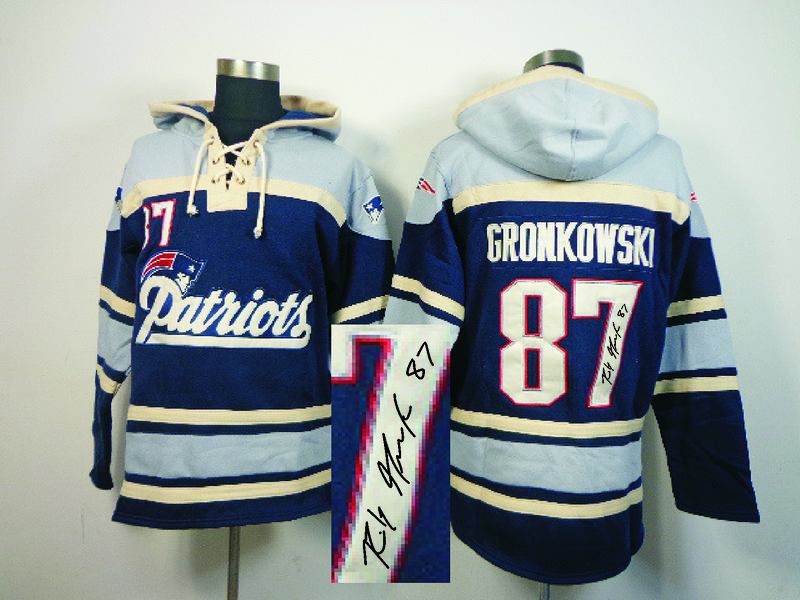 Nike Patriots 87 Rob Gronkowski Blue All Stitched Signed Hooded Sweatshirt