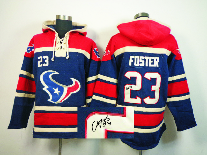 Nike Texans 23 Arian Foster Blue All Stitched Signed Hooded Sweatshirt