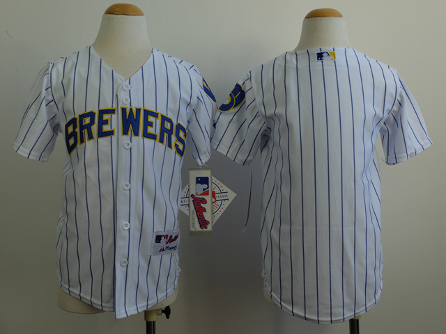 Brewers Blank White Blue Stripe Youth Jersey