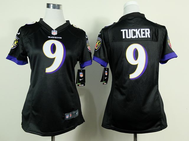 Nike Ravens 9 Tucker Black Women Game Jerseys
