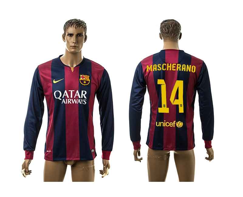 2014-15 Barcelona 14 Mascherano Home Long Sleeve Thailand Jerseys