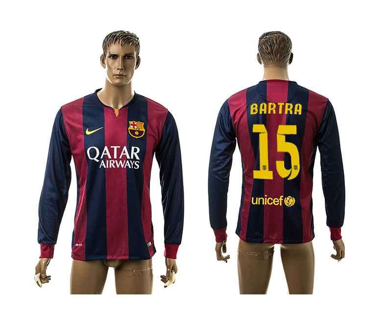 2014-15 Barcelona 15 Bartra Home Long Sleeve Thailand Jerseys