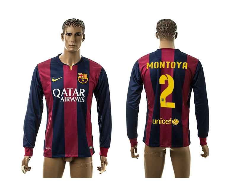 2014-15 Barcelona 2 Montoya Home Long Sleeve Thailand Jerseys