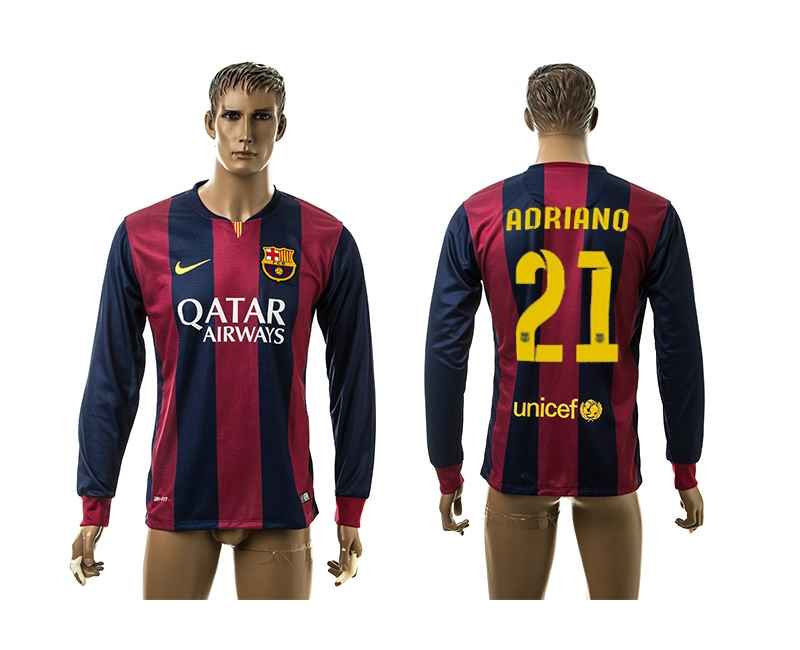 2014-15 Barcelona 21 Adriano Home Long Sleeve Thailand Jerseys
