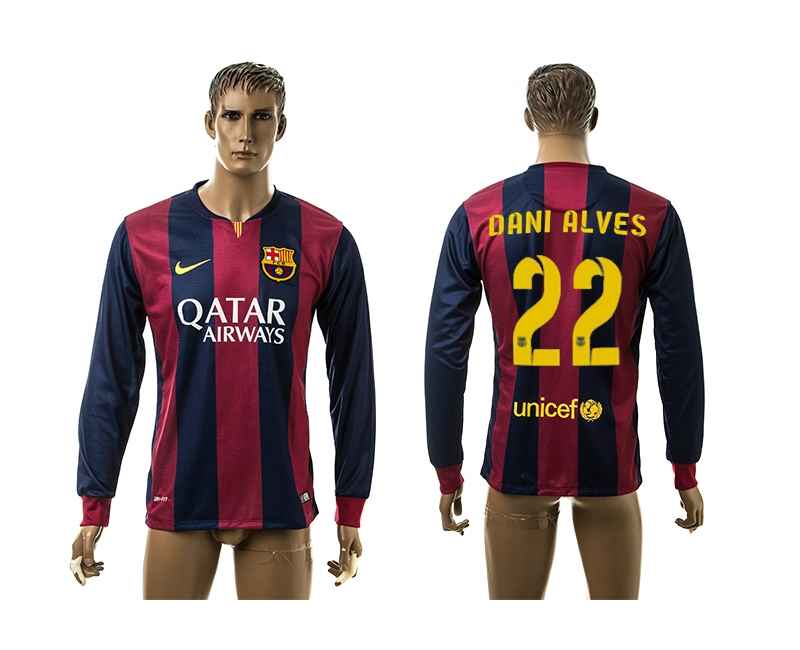 2014-15 Barcelona 22 Dani Alves Home Long Sleeve Thailand Jerseys