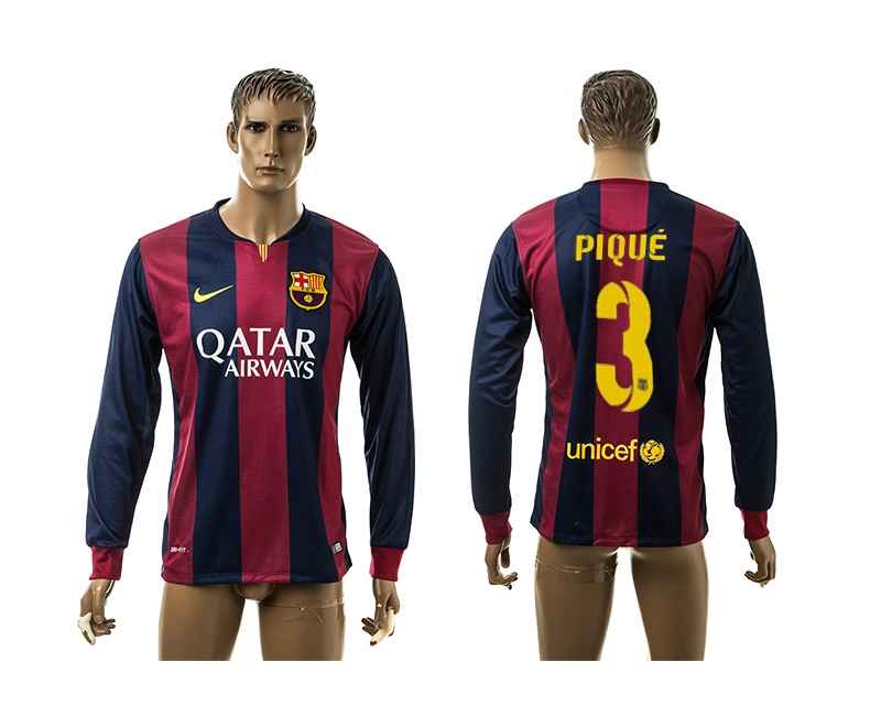 2014-15 Barcelona 3 Pique Home Long Sleeve Thailand Jerseys
