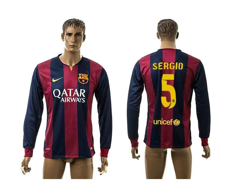 2014-15 Barcelona 5 Sergio Home Long Sleeve Thailand Jerseys