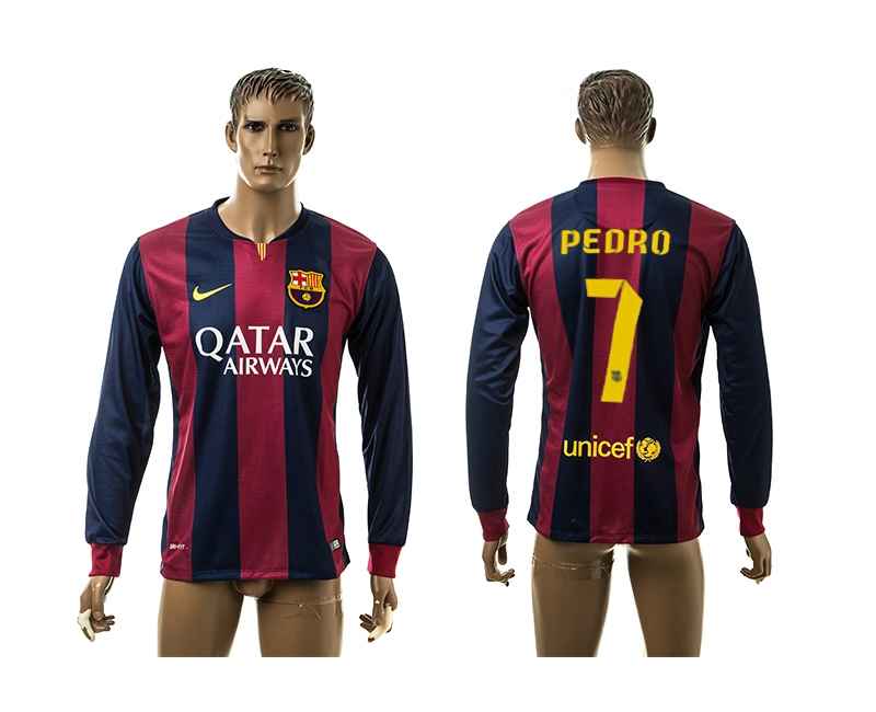 2014-15 Barcelona 7 Pedro Home Long Sleeve Thailand Jerseys
