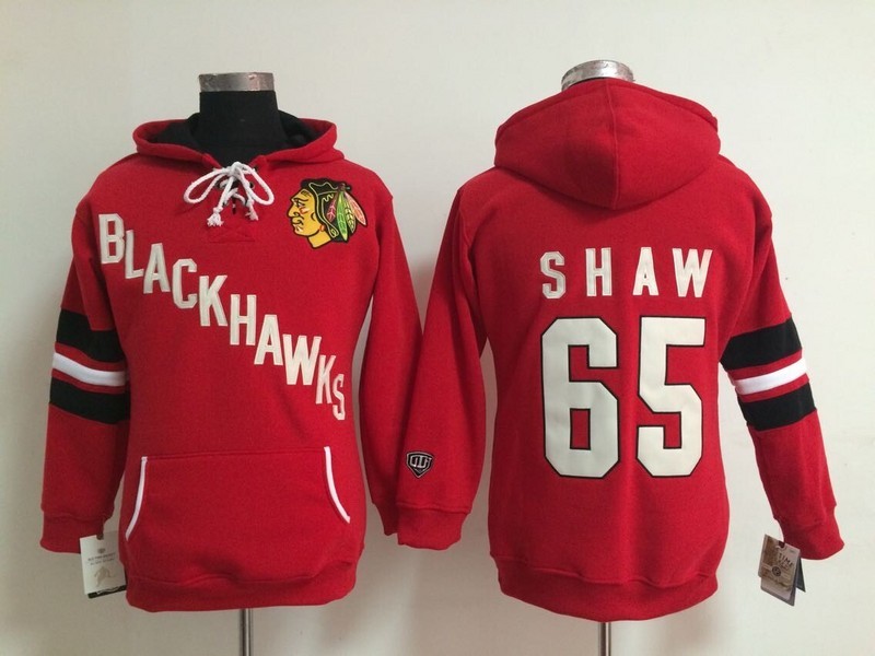 Blackhawks 65 Shaw Red Women Hooded Jersey