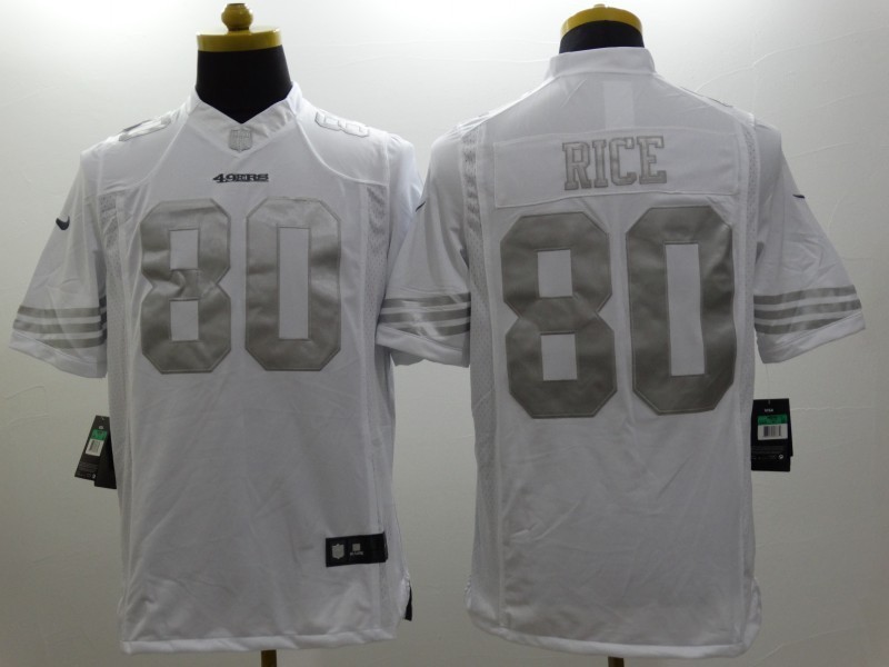 Nike 49ers 80 Rice White Platinum Limited Jerseys
