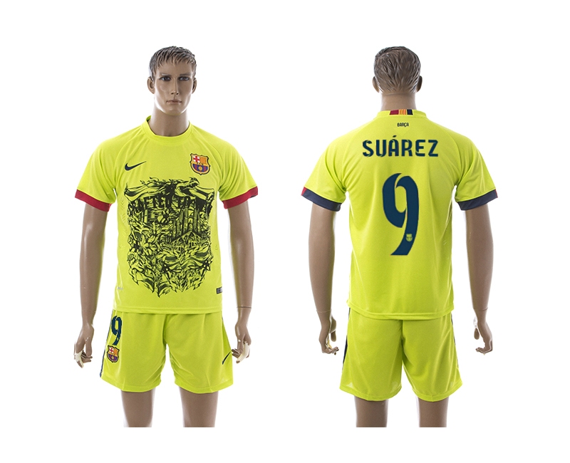 2014-15 Barcelona 9 Suarez Lime Totem Jerseys