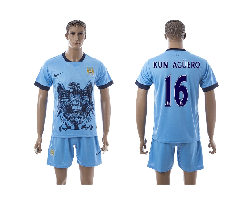 2014-15 Manchester City 16 Kun Aguero Blue Totem Jerseys