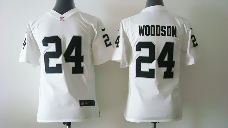 Nike Raiders 24 Woodson White Youth Game Jerseys