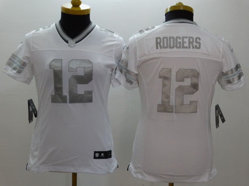 Nike Packers 12 Rodgers Wilson White Platinum Women Limited Jerseys