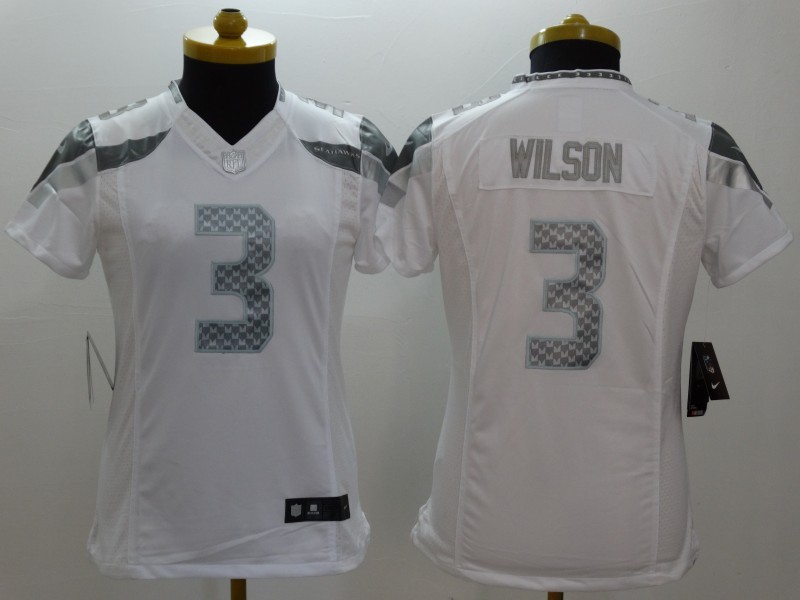 Nike Seahawks 3 Wilson White Platinum Women Limited Jerseys