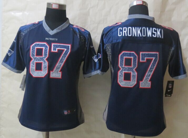 Nike Patriots 87 Gronkowski Blue Drift Fashion Women Jerseys