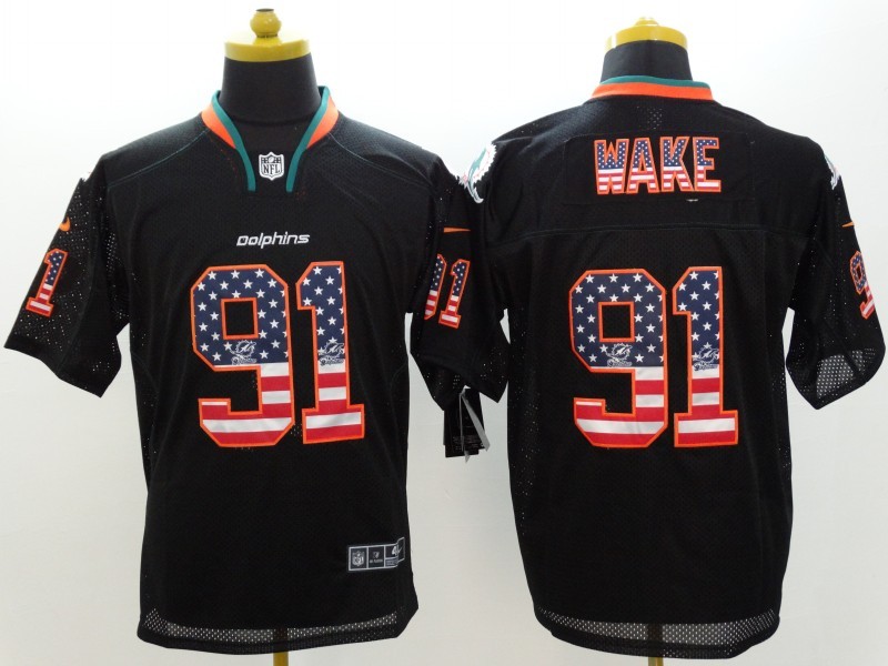 Nike Dolphins 91 Wake Black USA Flag Fashion Elite Jerseys