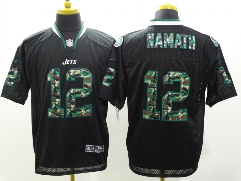 Nike Jets 12 Namath Black Camo Fashion Elite Jerseys