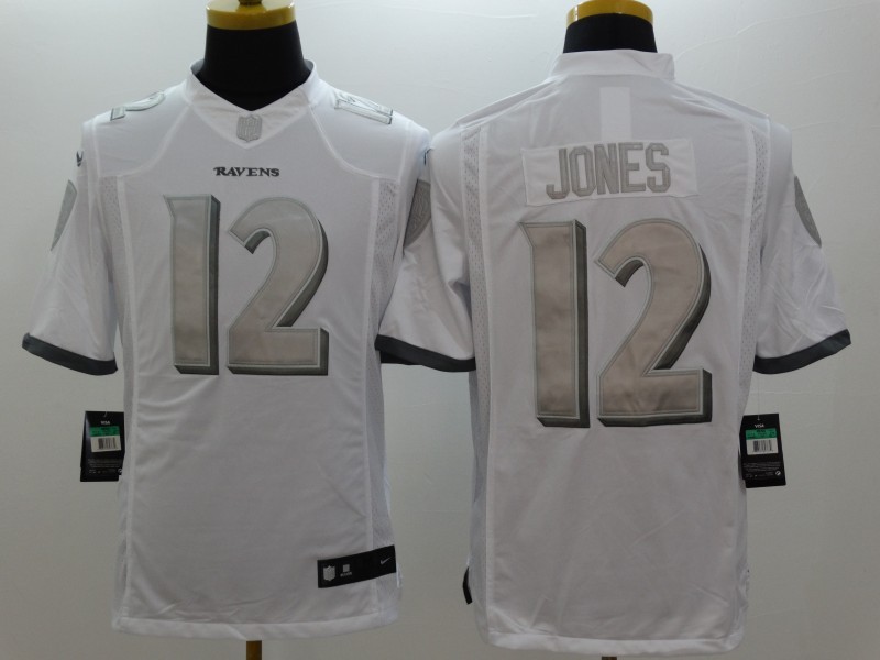 Nike Ravens 12 Jones White Platinum Limited Jerseys