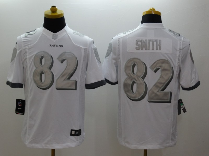 Nike Ravens 82 Smith White Platinum Limited Jerseys