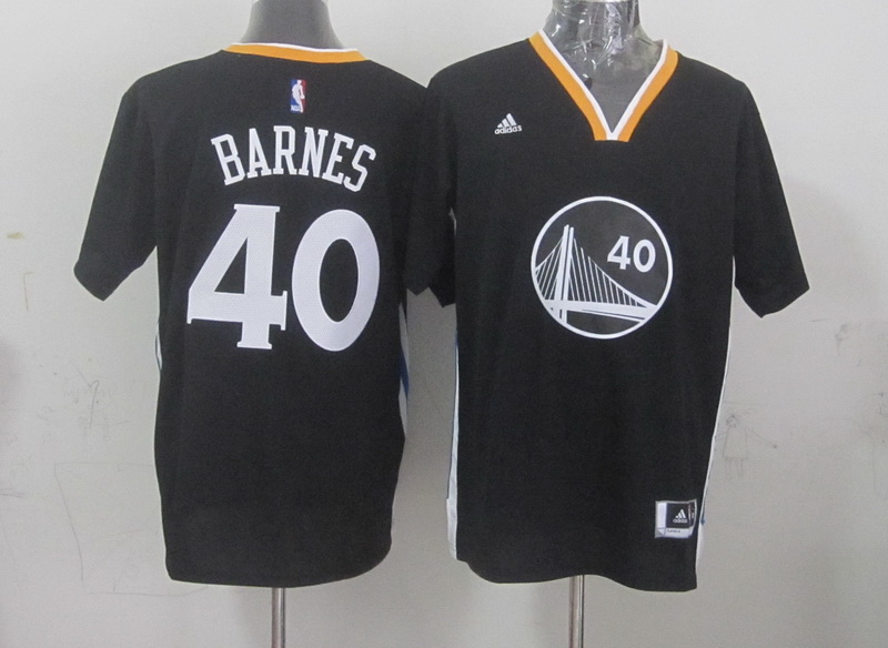 Warriors 40 Barnes Short Sleeve Black Alternate Jerseys