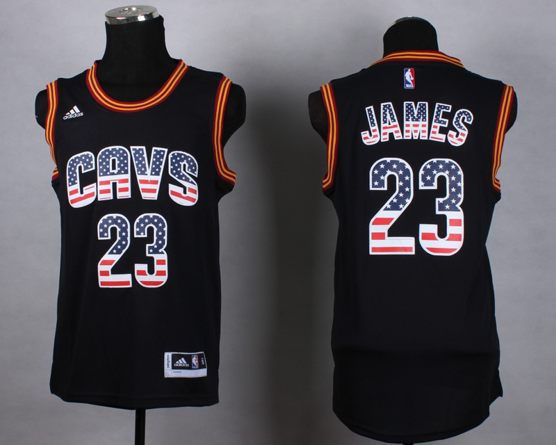 Cavaliers 23 James Black US Flag Fashion Jerseys - Click Image to Close
