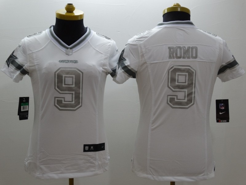 Nike Cowboys 9 Romo White Platinum Women Limited Jersey