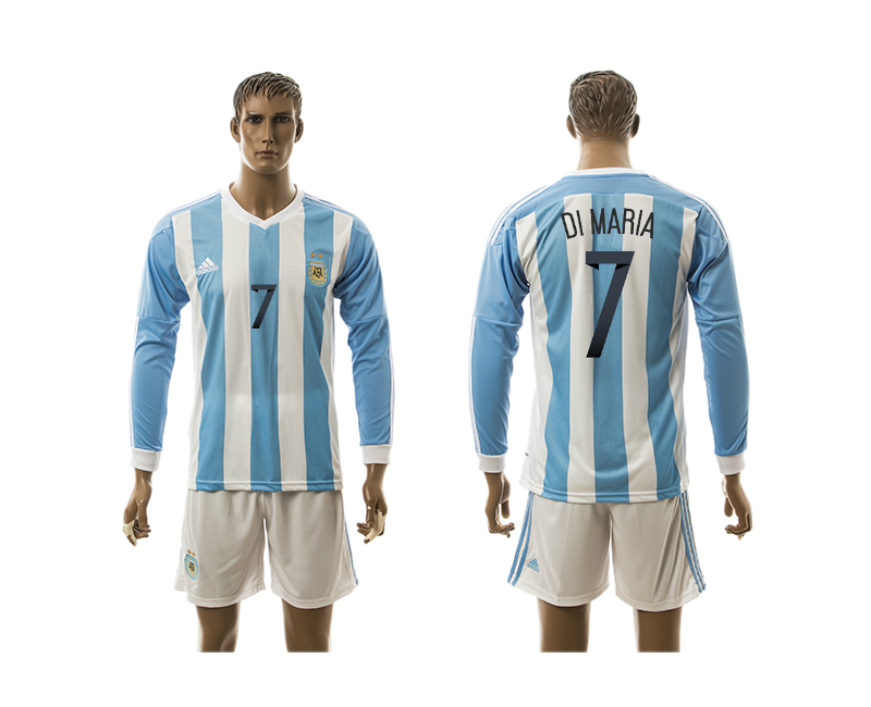 2015-16 Argentina 7 Di Maria Home Long Sleeve Jersey