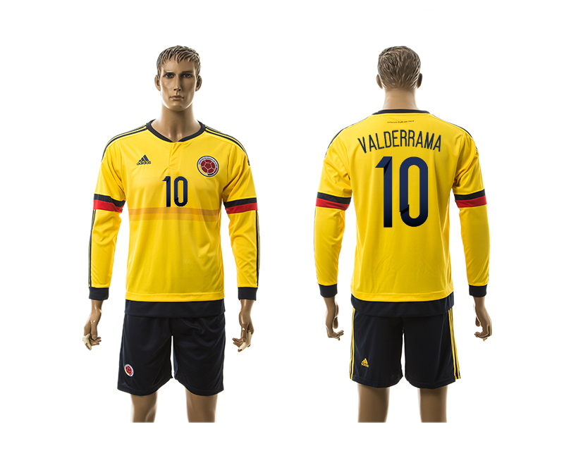 2015-16 Colombia 10 Valderrama Home Long Sleeve Jersey