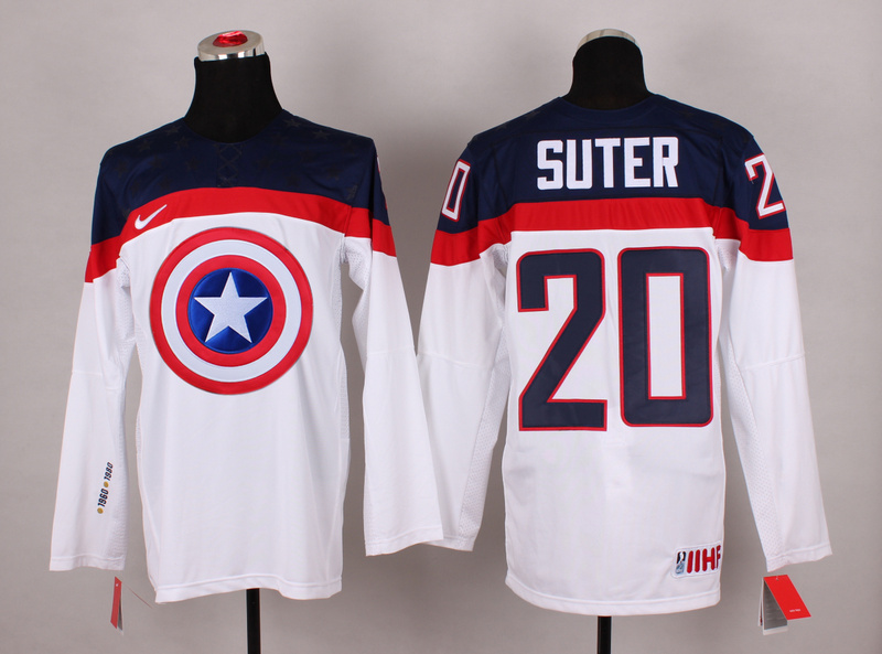 USA 20 Sutter White Captain America Jersey