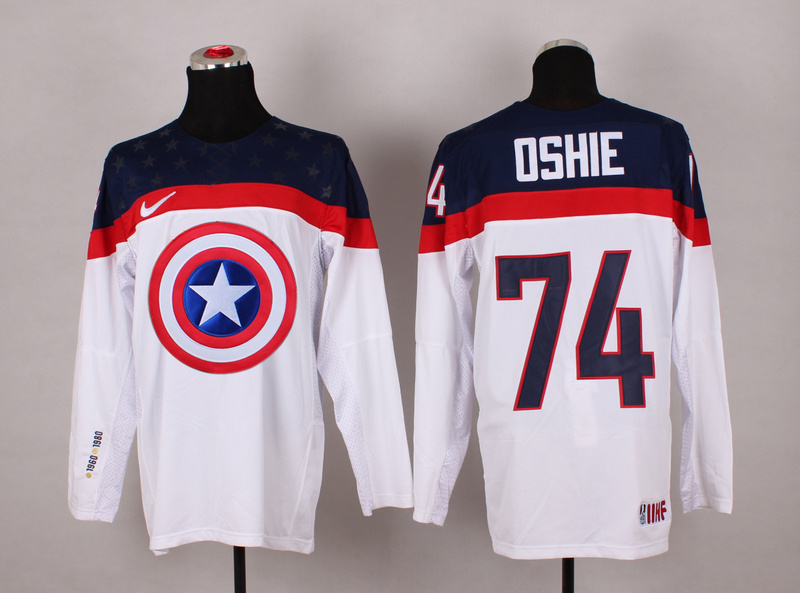 USA 74 Oshie White Captain America Jersey