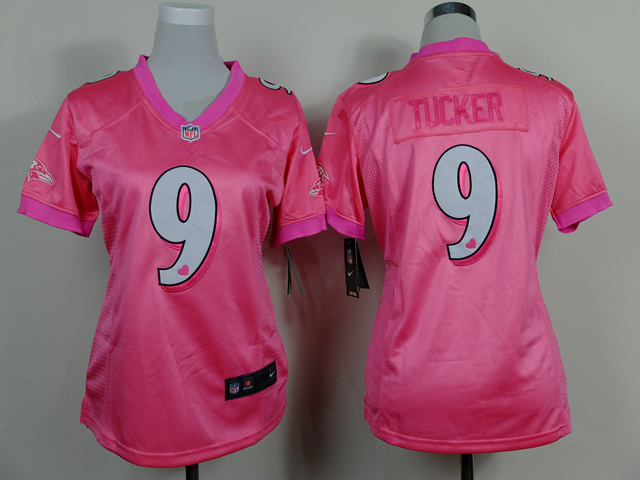 Nike Ravens 9 Tucker Pink Love Women Game Jersey