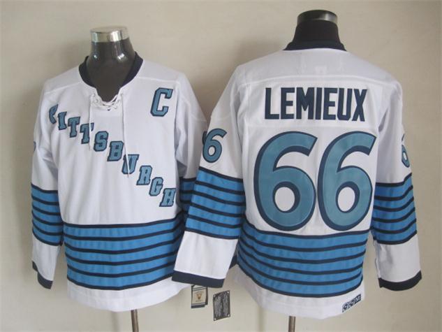 Penguins 66 Lemieux White CCM Jersey