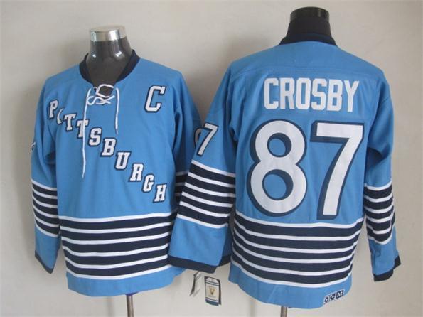 Penguins 87 Crosby Light Blue CCM Jersey