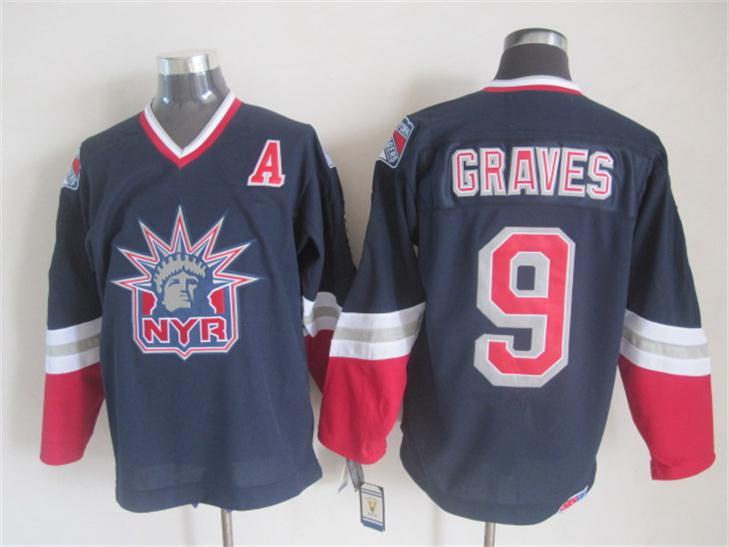 Rangers 9 Graves Navy Blue Statue Of Liberty Throwback Jersey